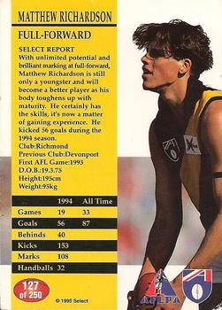 1995 Select AFL #127 Matthew Richardson Back